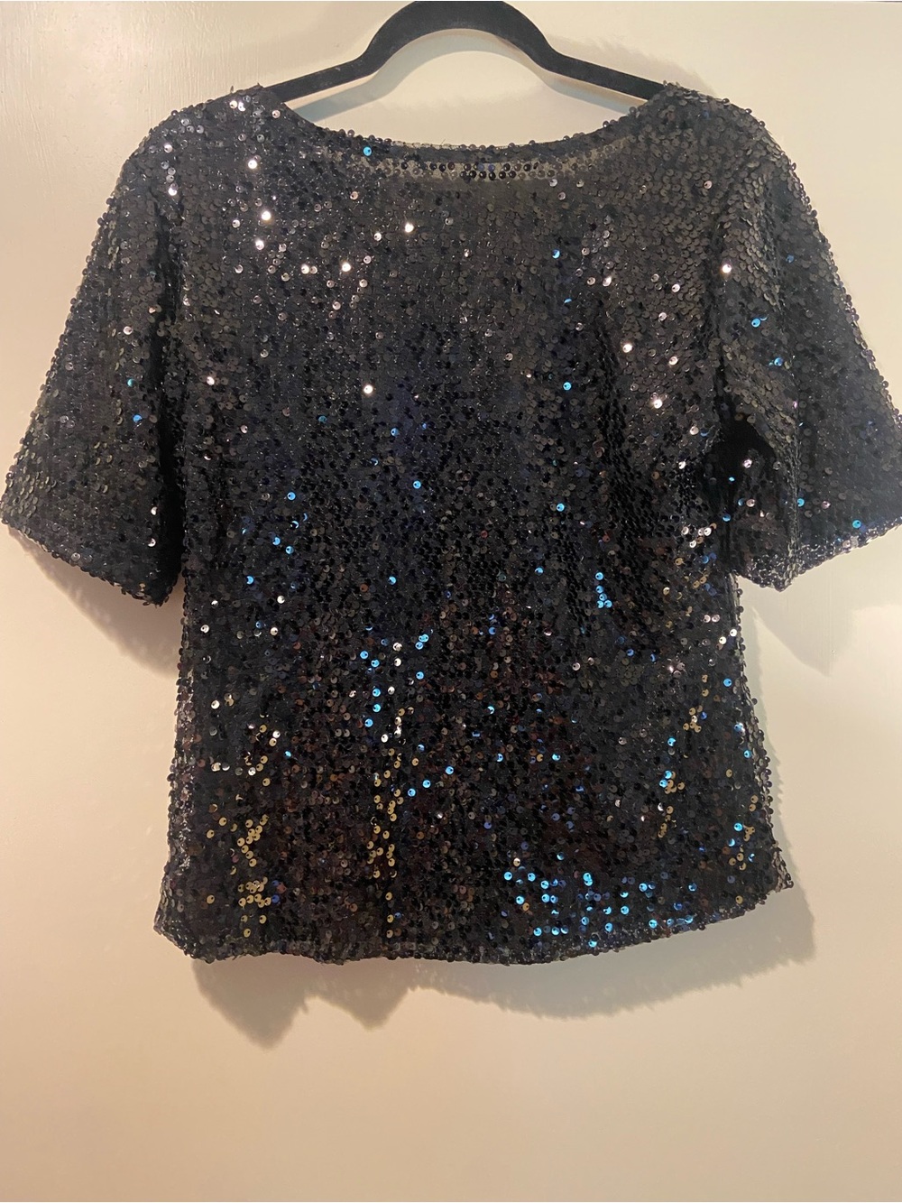 Black Sequin Short-Sleeve Crewneck Tee - Sparkle Everyday - Picture 3 of 5
